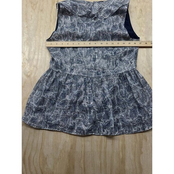 Kobi Halperin Women’s Silk Metallic Top Sz S Lined Ruffle Paisley Silver Navy - Picture 6 of 7